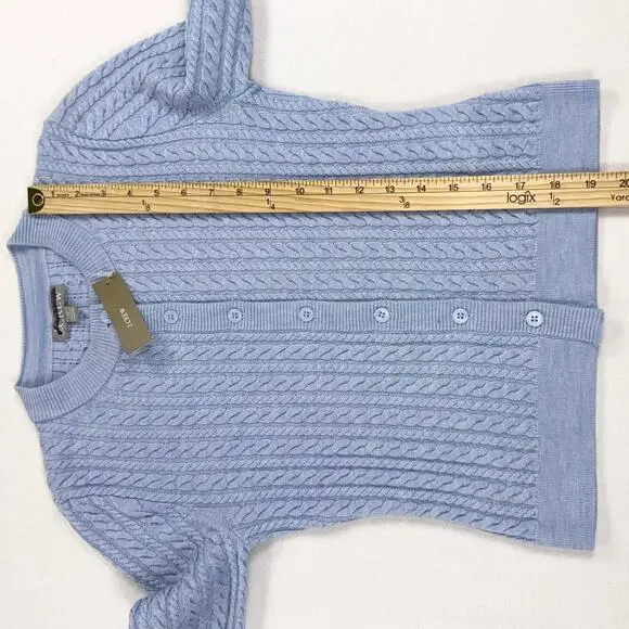 J Crew Cable Knit Crewneck Cardigan 100% Merino Wool Women's XS Blue - Picture 12 of 13